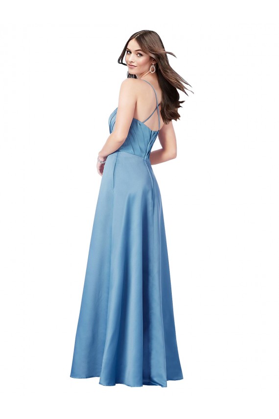 Fornecedor de Criss Cruz Sem Mangas Alças finas Bainha Cetim Vestidos de Madrinha / Vestidos de Noite / Vestidos de Festa