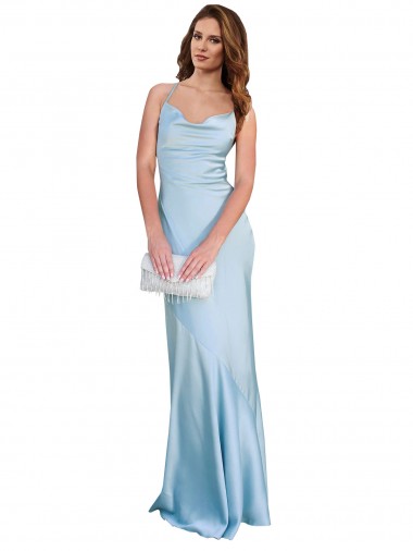Fornecedor de Abrir de volta Sem Mangas Decote Capuz Bainha Cetim Sedoso Longo Vestidos de Madrinha / Vestidos de Noite / Vestidos de Festa