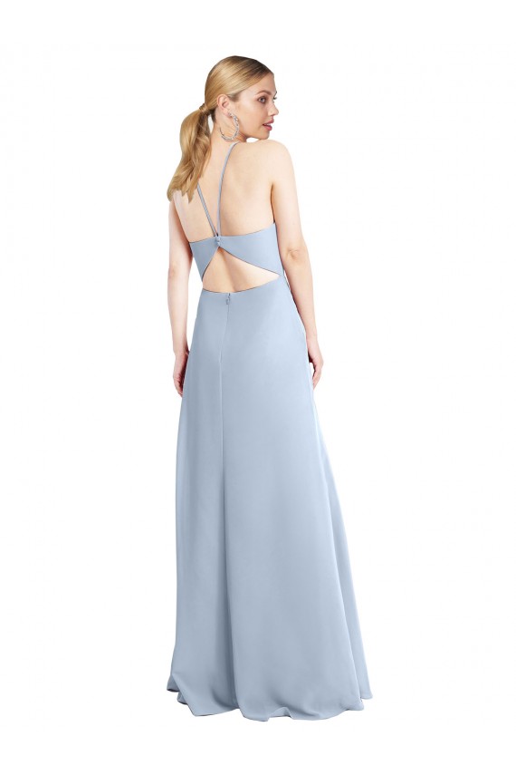 Fornecedor de Buraco da fechadura Sem Mangas Cabeçada Linha A Chiffon Azul Céu Claro Vestidos de Madrinha