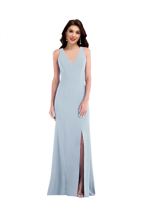 Fornecedor de Criss Cruz Sem Mangas Decote V Trombeta Crepe Esticado Vestidos de Madrinha / Vestidos de Festa