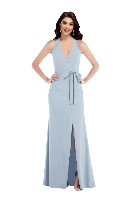 Fornecedor de Abrir de volta Sem Mangas Cabeçada Linha A Crepe Esticado Longo Vestidos de Madrinha / Vestidos de Noite / Vestidos de Festa