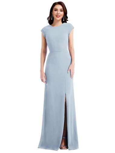 Fornecedor de Abrir de volta Mangas Curtas Trombeta Crepe Esticado Vestidos de Madrinha / Vestidos de Noite / Vestidos de Festa
