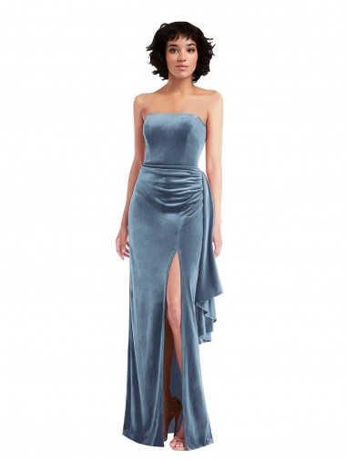 Fornecedor de Lombar Sem Mangas Sem alças Bainha Veludo Elástico Longo Vestidos de Madrinha / Vestidos de Noite / Vestidos de Festa