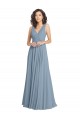 Fornecedor de Costas em V Sem Mangas Decote V Linha A Chiffon Azul Empoeirado Vestidos de Festa / Vestidos de Madrinha