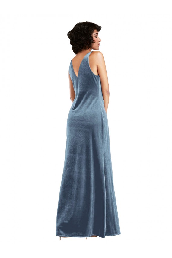 Fornecedor de Costas em V Sem Mangas Decote Capuz Bainha Veludo Elástico Vestidos de Madrinha / Vestidos de Festa