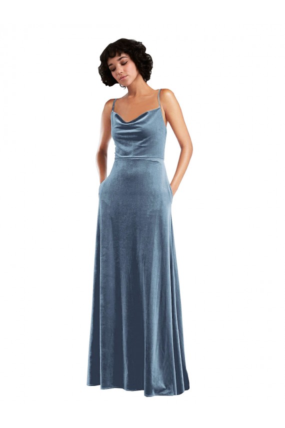 Fornecedor de Abrir de volta Sem Mangas Decote Capuz Bainha Veludo Elástico Vestidos de Madrinha / Vestidos de Festa