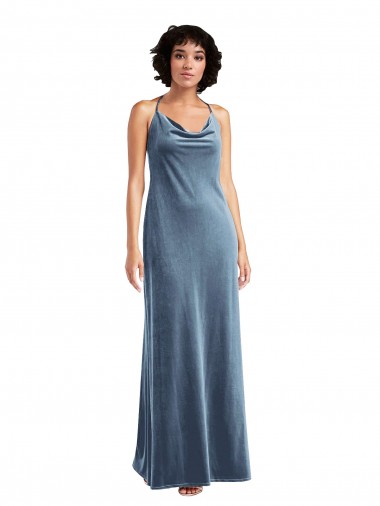 Fornecedor de Costas em V Sem Mangas Decote Capuz Bainha Veludo Elástico Longo Vestidos de Madrinha / Vestidos de Festa