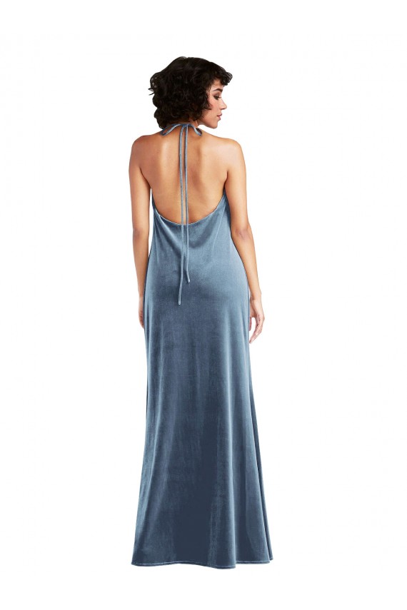 Fornecedor de Costas em V Sem Mangas Decote Capuz Bainha Veludo Elástico Longo Vestidos de Madrinha / Vestidos de Festa