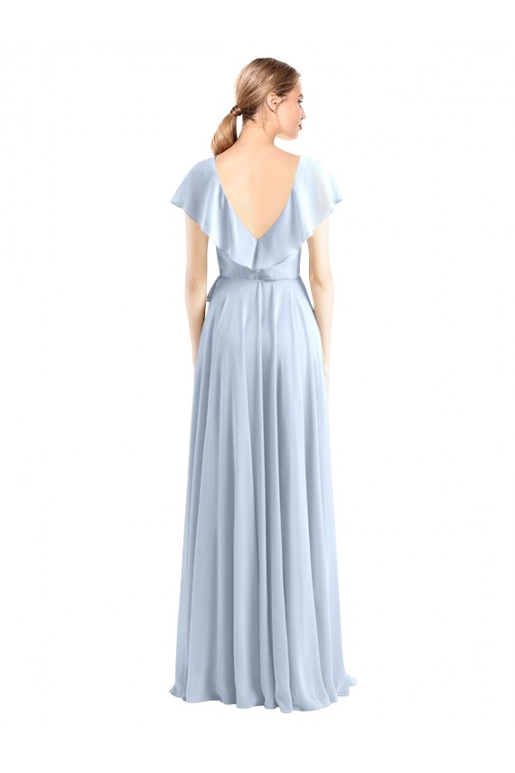 Fornecedor de Costas em V Mangas Esvoaçantes Decote V Linha A Chiffon Longo Vestidos de Madrinha