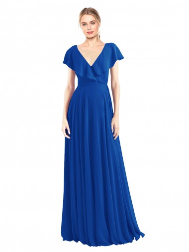 Fornecedor de Costas em V Mangas Esvoaçantes Decote V Linha A Chiffon Longo Vestidos de Madrinha