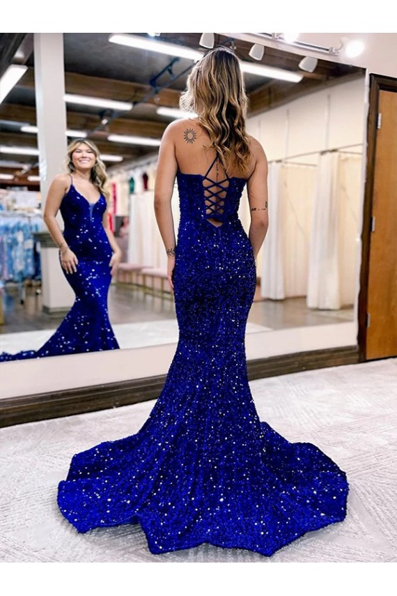 Fornecedor de Sem Mangas Decote V Sereia Lantejoulas Veludo Vestidos de Festa