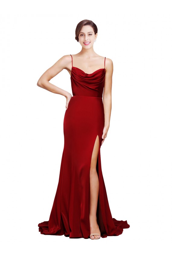 Fornecedor de Criss Cruz Sem Mangas Alças finas Bainha Cetim Elástico Longo Vestidos de Madrinha / Vestidos de Noite / Vestidos de Festa