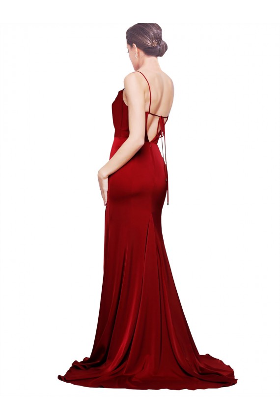 Fornecedor de Criss Cruz Sem Mangas Alças finas Bainha Cetim Elástico Longo Vestidos de Madrinha / Vestidos de Noite / Vestidos de Festa