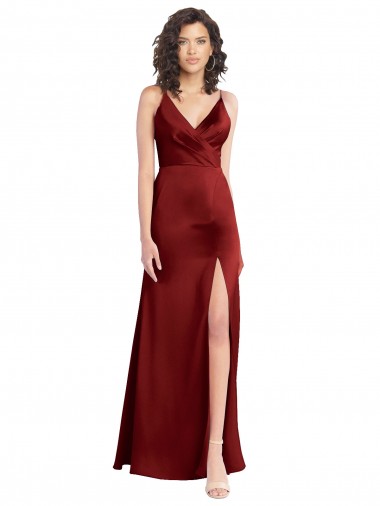 Fornecedor de Costas em V Sem Mangas Decote V Linha A Cetim Elástico Vestido de Madrinha / Vestido de Baile
