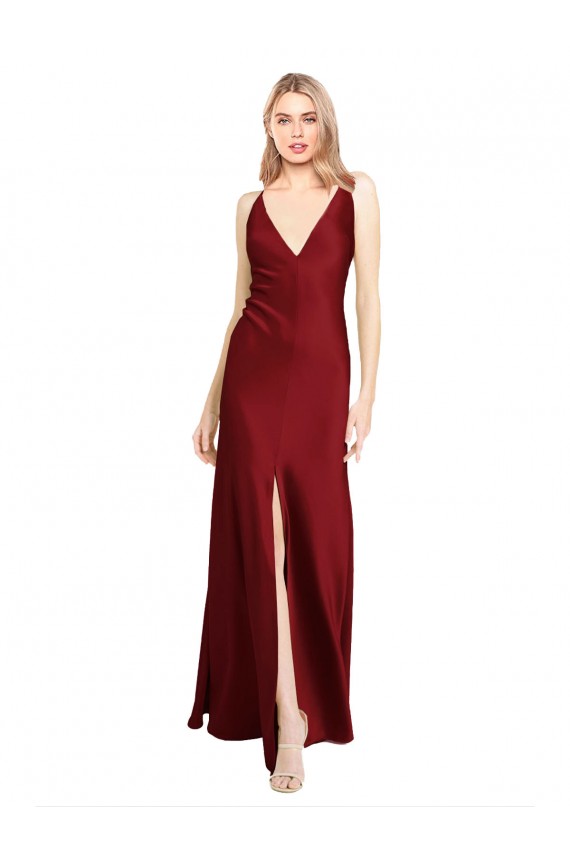 Fornecedor de Costas em V Sem Mangas Decote V Linha A Cetim Elástico Vestidos de Madrinha / Vestidos Formais