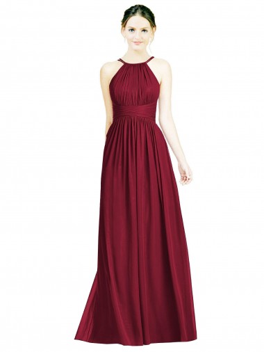 Fornecedor de Abrir de volta Sem Mangas Cabeçada Linha A Chiffon Borgonha Vestido de Festa / Vestido de Madrinha