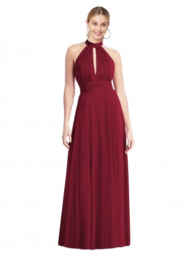 Fornecedor de Abrir de volta Sem Mangas Cabeçada Linha A Chiffon Borgonha Vestidos de Madrinha
