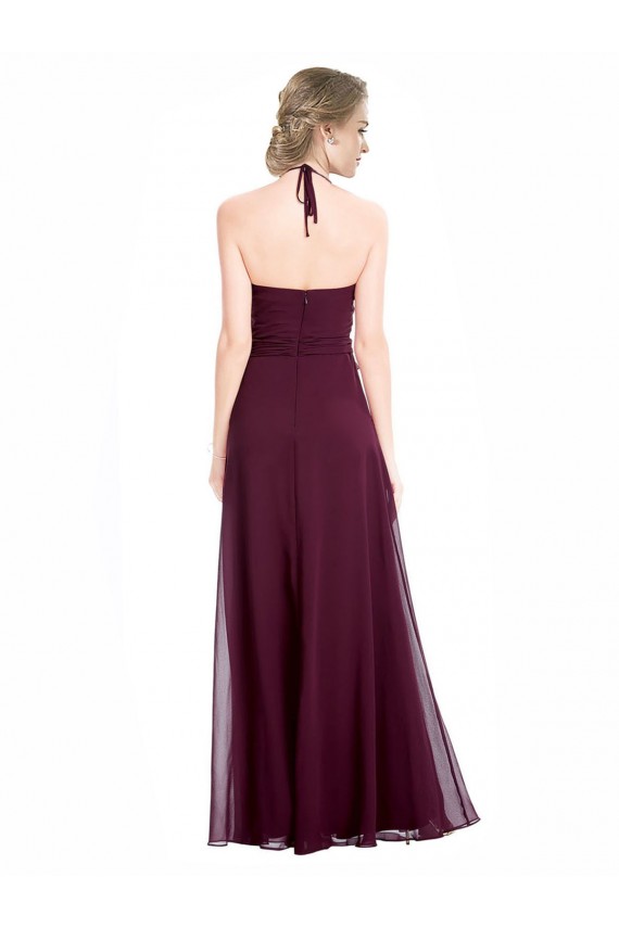 Fornecedor de Lombar Sem Mangas Alças finas Linha A Chiffon Borgonha Vestidos de Madrinha