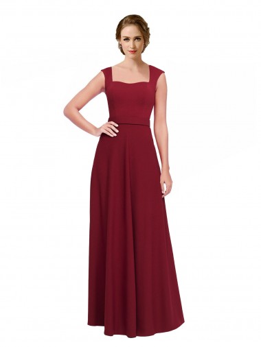 Fornecedor de Sem Mangas Decote Quadrado Linha A Crepe Esticado Vestidos de Madrinha / Vestidos de Festa