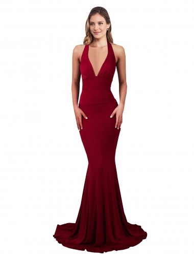 Fornecedor de Abrir de volta Sem Mangas Cabeçada Sereia Spandex Vestidos de Madrinha / Vestidos de Noite / Vestidos de Festa