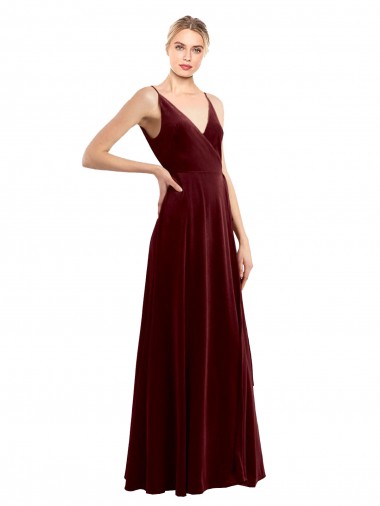 Fornecedor de Costas em V Sem Mangas Decote V Linha A Veludo Elástico Vestidos de Madrinha / Vestidos de Festa / Vestidos de Noite