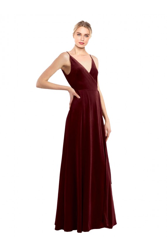 Fornecedor de Costas em V Sem Mangas Decote V Linha A Veludo Elástico Vestidos de Madrinha / Vestidos de Festa / Vestidos de Noite