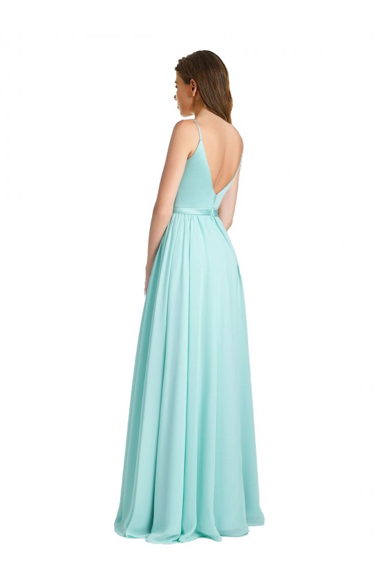 Fornecedor de Costas em V Sem Mangas Decote V Linha A Chiffon & Cetim Vestidos de Madrinha
