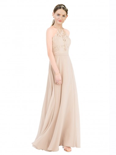 Fornecedor de Buraco da fechadura Sem Mangas Cabeçada Linha A Chiffon & Renda Vestidos de Madrinha / Vestidos de Festa