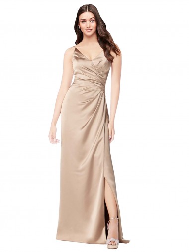 Fornecedor de Lombar Sem Mangas Alças finas Linha A Cetim Sedoso Champanhe Rosa Vestidos de Madrinha / Vestidos de Noite / Vestidos de Festa