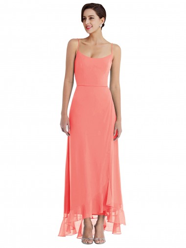 Fornecedor de Sem Mangas Alças finas Linha A Chiffon Alto Baixo, Vestidos de Madrinha