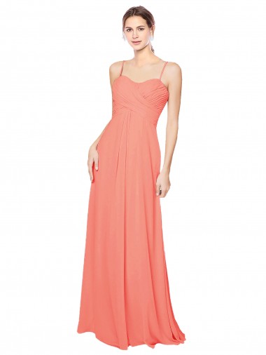 Fornecedor de Abrir de volta Sem Mangas Alças finas Linha A Chiffon Coral Vestidos de Madrinha