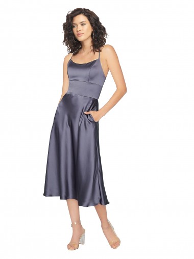 Fornecedor de Criss Cruz Sem Mangas Colher Linha A Cetim Sedoso Vestidos de Madrinha / Vestidos de Festa / Vestidos de Cocktail / Vestidos de Homecoming