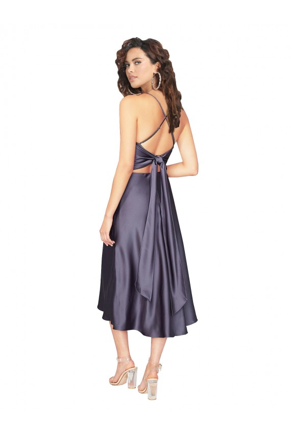 Fornecedor de Criss Cruz Sem Mangas Colher Linha A Cetim Sedoso Vestidos de Madrinha / Vestidos de Festa / Vestidos de Cocktail / Vestidos de Homecoming