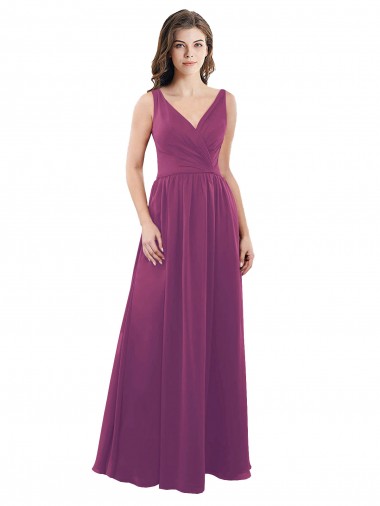 Fornecedor de Costas em V Sem Mangas Decote V Linha A Chiffon Frutos Silvestres Vestidos de Madrinha
