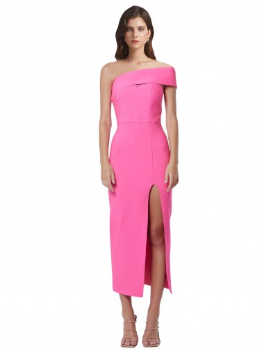 Fornecedor de Sem Mangas Um Ombro Bainha Crepe Esticado Fúcsia Vestidos de Madrinha / Vestidos de Noite / Vestidos de Festa