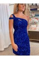 Fornecedor de Sem Mangas Um Ombro Bainha Lantejoulas Veludo Fúcsia Vestidos de Festa