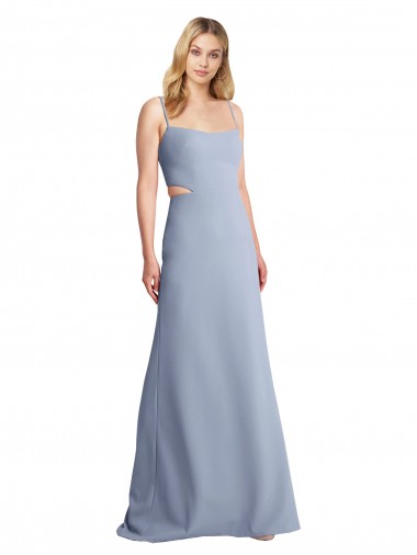 Fornecedor de Abrir de volta Sem Mangas Alças finas Linha A Crepe Esticado Vestidos de Madrinha / Vestidos de Festa
