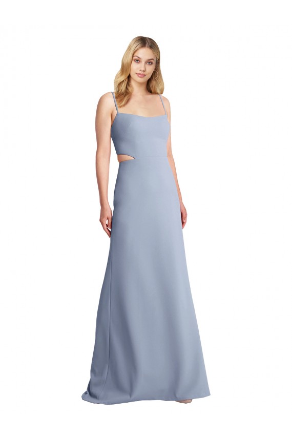 Fornecedor de Abrir de volta Sem Mangas Alças finas Linha A Crepe Esticado Vestidos de Madrinha / Vestidos de Festa