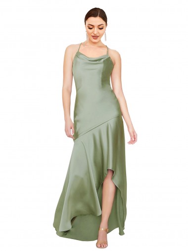Fornecedor de Abrir de volta Sem Mangas Decote Capuz Linha A Cetim Sedoso Vestidos de Madrinha / Vestidos de Noite / Vestidos de Festa