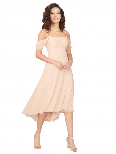 Fornecedor de Lombar Ombro Frio Decote Quadrado Linha A Chiffon Vestidos de Madrinha
