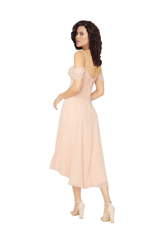 Fornecedor de Lombar Ombro Frio Decote Quadrado Linha A Chiffon Vestidos de Madrinha