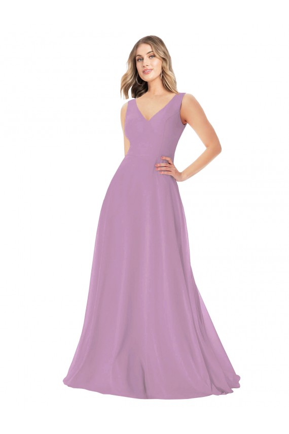 Fornecedor de Sem Mangas Decote V Linha A Chiffon Lavanda Escura Vestidos de Madrinha