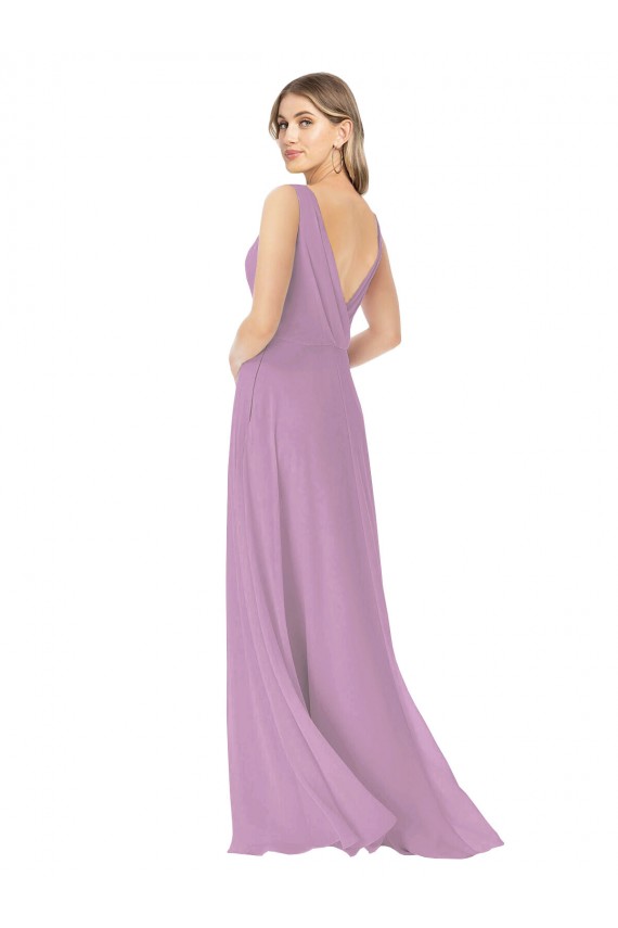 Fornecedor de Sem Mangas Decote V Linha A Chiffon Lavanda Escura Vestidos de Madrinha