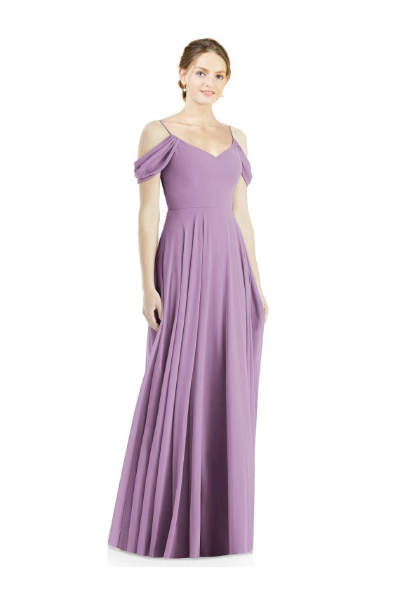 Fornecedor de Abrir de volta Sem Mangas Fora do Ombro Linha A Chiffon Lavanda Escura Vestidos de Madrinha