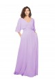 Fornecedor de Lombar Mangas 1/2 Decote V Linha A Chiffon Vestidos de Madrinha