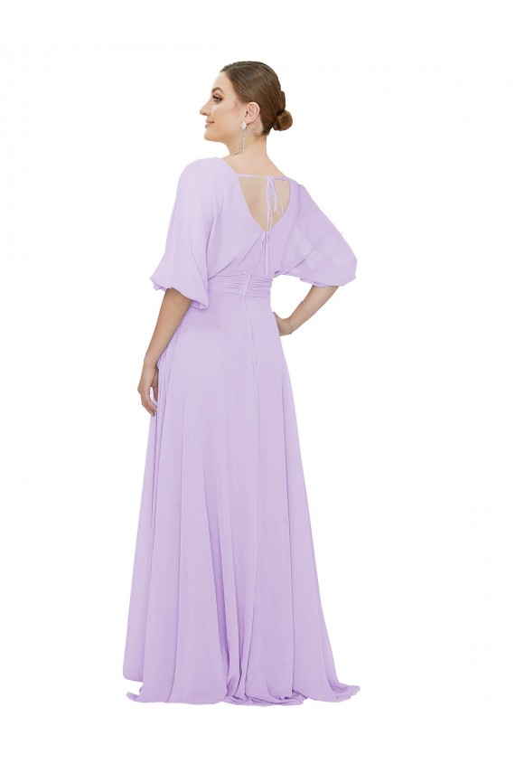 Fornecedor de Lombar Mangas 1/2 Decote V Linha A Chiffon Vestidos de Madrinha