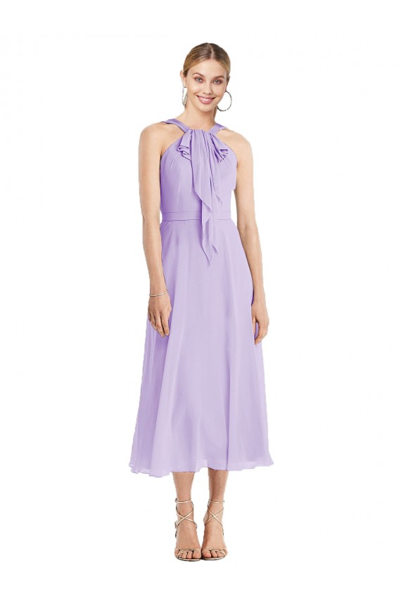 Fornecedor de Costas em V Sem Mangas Cabeçada Linha A Chiffon Vestidos de Madrinha / Vestidos de Cocktail