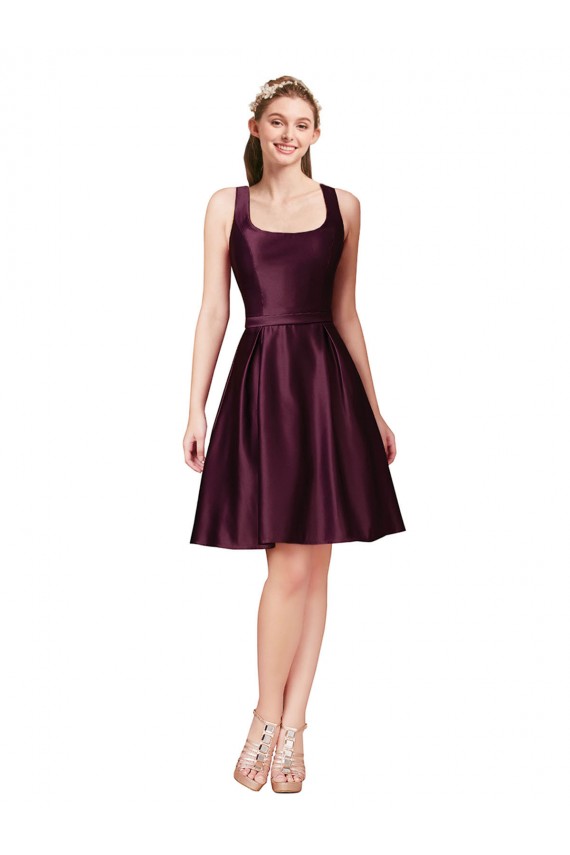 Fornecedor de Costas em V Sem Mangas Barco Linha A Cetim Vestidos de Madrinha / Vestidos de Festa / Vestidos de Cocktail / Vestidos de Homecoming