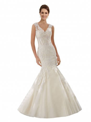 Fornecedor de Sem Mangas Decote V Sereia Tule & Renda Vestido de Festa / Vestido de Madrinha