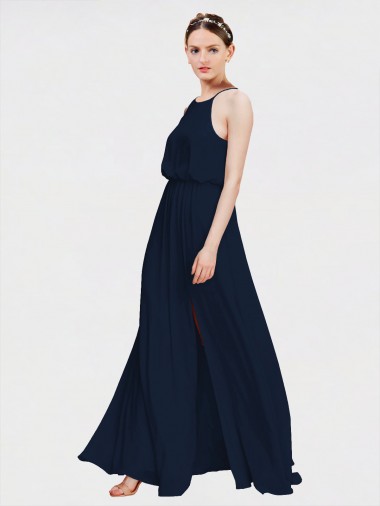 Fornecedor de Sem Mangas Cabeçada Linha A Chiffon Vestidos de Madrinha Formais